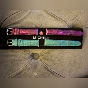 Michele 18mm Purple Leather and Teal Alligator Watch Straps